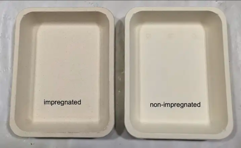 Ultrasonic drying of recycled-paper products coated and impregnated with biodegradable pulp additive and barrier dispersion 