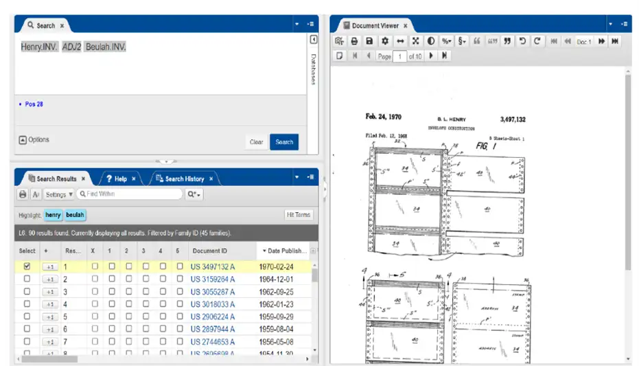 FIGURE 1. Sample search results and patent document viewer box