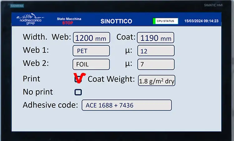 Figure 2. Input data are entered on a touchscreen monitor during job set-up