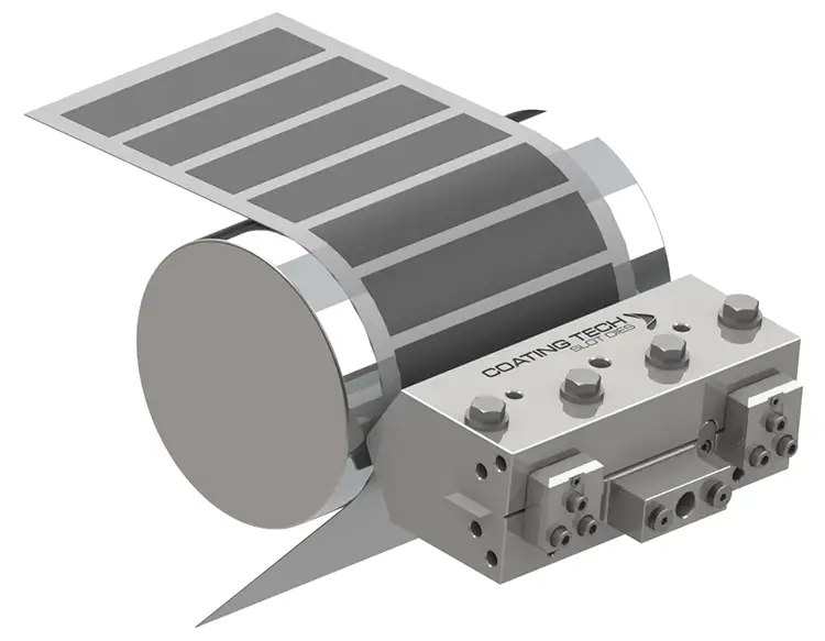 Figure 1. Special issues are associated with the start and stop of a coating head in slot-die patch coating. Any shape can be coated — as long as it’s a rectangle. 