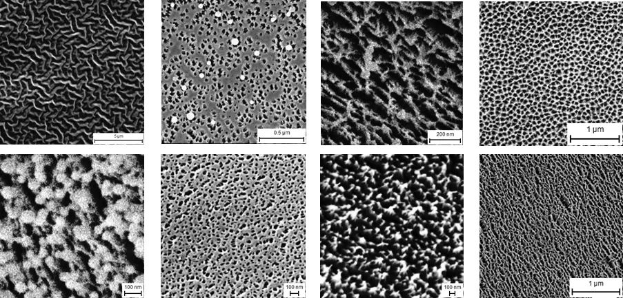 FIGURE 1. Irregular nanostructures on polymer surface after ion-beam irradiation
