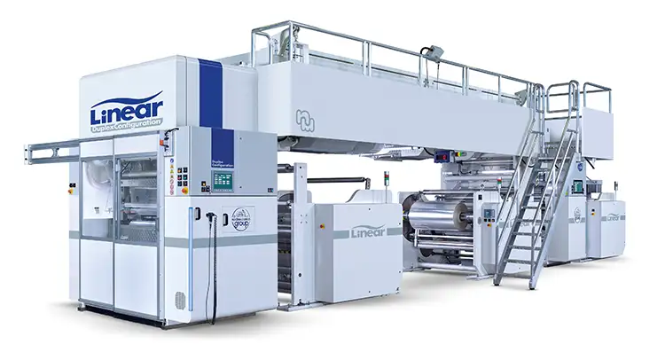 Figure 3. An adhesive-lamination line for flexible packaging (Courtesy of Nordmeccanica Spa [Piacenza, Italy])